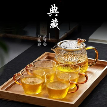 Японски чук топлоустойчива стъклена кана филтър Ретро Кана прозрачна дръжка за колан стъклен чай кунг-фу