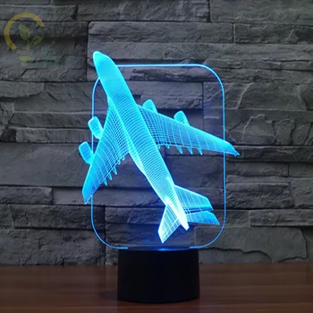 Креативен 3D нощна светлина В 7 Цвята, което променя Лампа, Самолет, Визуално Led Осветление за Украса на Стая, на Новост, Детски Подаръци