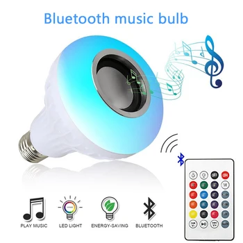 Smart E27 12 W Ампула Led Крушка RGB Светлина Безжична Bluetooth Аудио Високоговорител Възпроизвеждане на Музика Затемняемая Лампа с ПРИЛОЖЕНИЕ за Дистанционно Управление