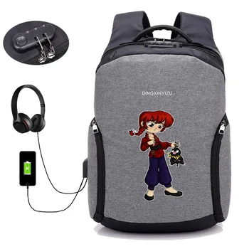 Японски аниме Ранма раница USB Зареждане раница студентски чанта за книги Раница За Лаптоп Тийнейджъри Противоугонный раница 16 стил