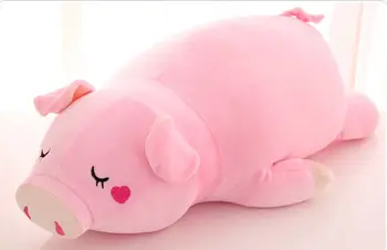 нов прием на карикатура сладък склонен розово прасенце плюшен играчка е много мека възглавница подарък за рожден ден h2728