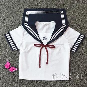 Жена годишният японски комплект училищни униформи JK: Блуза с матросским яка и къс ръкав, риза + Плиссированная мини пола + Лък