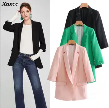 Свободен ден за ден женски блейзър с жемчужными бутони, сако с дълъг ръкав три четвърти и джобове, дамски якета, официално палта, връхни дрехи Xnxee