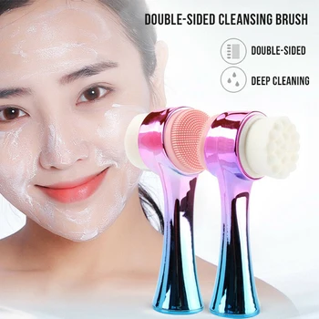 2 в 1 Двустранен Силикон Инструмент за грижа за кожата Почистващо Средство за лице, Четка За почистване на лицето, Вибриращ Масаж на лицето, Въртящата се Четка за лице
