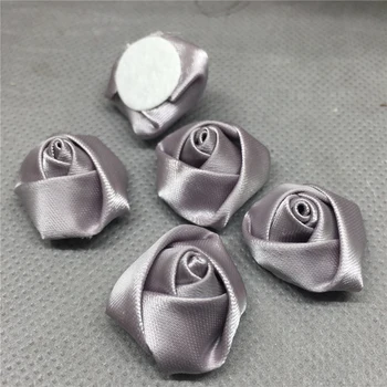 10шт 25 мм Сатен Лента Розата е Цветето на DIY Занаят Сватбени Апликация сив
