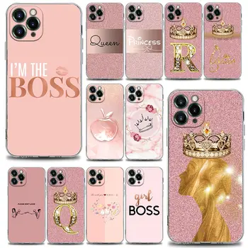 Розово злато, Розов Калъф За вашия Телефон, Princess, Queen за iPhone 11 12 13 Pro Max XR XS X 8 7 SE 2020 6 Plus, Прозрачен Мек Калъф от TPU, Розова обвивка