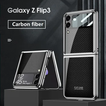 Луксозен Калъф с покритие за Samsung Galaxy Z Flip 3 Калъф HD Закалено Стъкло Камера устойчив на удари Калъф за Samsung Z Flip Калъф 3