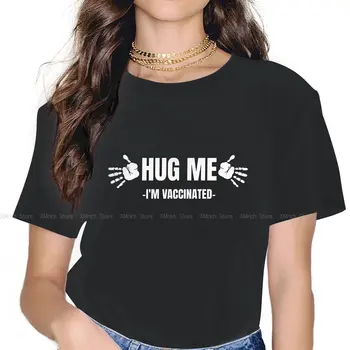 Забавни Тениски Hug Me I ' m Vaccinated за Жените с Кръгло Деколте, Тениски от 100% Памук, Ваксина, Мем, Тениска с Къс Ръкав, Идея за Подарък