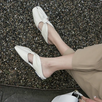 EshtonShero/летни дамски сандали с кръгло бомбе, дамски обувки на равна подметка, дамски обувки дантела от овча кожа, Бели Дамски плажни обувки, Размер 3-9