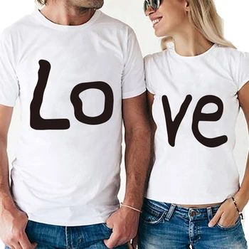 Подходяща тениска за влюбени двойки - LO VE - Valentine, Тениска за влюбени, летни дрехи с принтом Любов за влюбени, Коледна тениска за влюбени