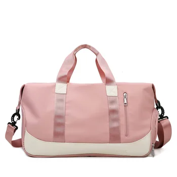 Розова чанта, Спортна чанта за фитнес, сухи и мокри разделителната обувки, чанта на рамото, преносим чанта за пътуване на къси разстояния, чанта за съхранение на открито