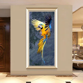 5D Диамантена бродерия Животни Летящ папагал, сини и жълти крила ара диамантена кръст бод сам диамантена живопис Християнството