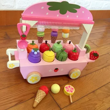 [Забавно] Дървена играчка Ролеви Игри Играчка Моделиране на Магнитното Сладолед Цветни Съдове за Храна Детска Играчка, Подарък За Рожден Ден