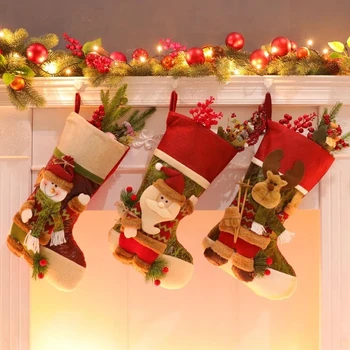 Коледни Чорапи, Плюшени Играчки Decorat Коледен Снежен човек Лосове Камина Висулка Коледно Дърво, Декорация на Интериора, Подаръци за Деца