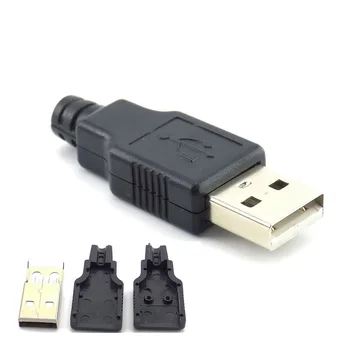 10шт Мини Тип Plug 2.0 USB 4-Пинов Конектор с черна Пластмасова капачка Тип Спойка САМ Конектор 3 в 1