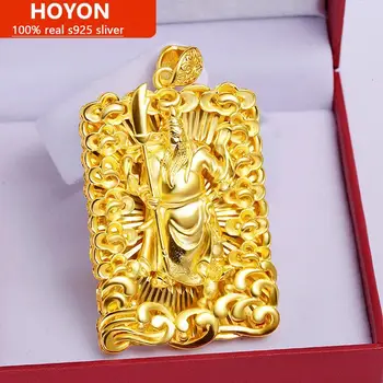 HOYON Истински 24-каратово злато Цвят Властен Мъжки Буда Квадратен Марка Тайланд Злато Майтрейя Будистки Златното Колие Окачване кутия