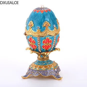 Декорация на дома, Европейската креативната кутия за съхранение на бижута във формата на яйца, оцветен емайл, диамантени метални занаяти, украса на работния плот DXUIALOI