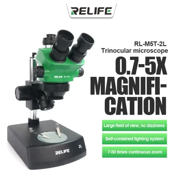Тринокулярный микроскоп RELIFE RL-M5T-2Л има 7-50-кратно увеличение с осветительным устройство, може да се регулира ъгъла на наклон и яркост
