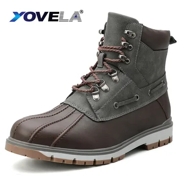 Мъжки зимни обувки с висок берцем, висококачествени външни Непромокаеми Нескользящие обувки, работни обувки на платформа, много топли мъжки обувки