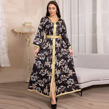 Печатни ретро елегантен плюс размер абайя облекло Рамадан рокля мюсюлманските жени дълга пола Близкия Изток в Дубай Арабски халат Ислямското рокля