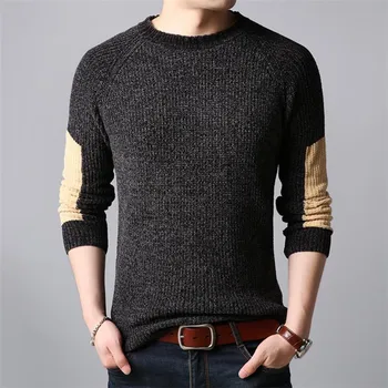 Новият есенно-зимен мъжки пуловер, всекидневни дебел пуловер с дълги ръкави, с модерна риза с кръгло деколте