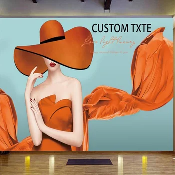 Индивидуални 3D Тапети Мода Оранжево Палто Красотата Модел Стенописи Магазин за Дрехи, Търговски Център, Магазин за Платове на Фона на Тапети