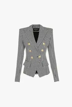 Високо качество 2021, нов модерен популярен тъкани модел под формата на хаундстута, Тънък женски сако с дълги ръкави и метални копчета, яке