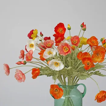 Леки луксозни симулационни цветя, флокирование царевично мак, сватбена фотография в стил маково цвете, изкуствени цветя
