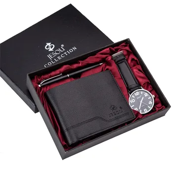 Мъжки Подаръчен комплект В красива опаковка Часовник + Портфейл Комплект Дръжки Разход на Набор от