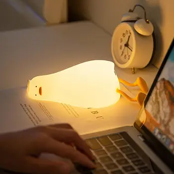 LED, Разположена Плосък Патица Силикон лека нощ USB Зареждане Нощни С Нощна Светлина За Сън Гали Затъмняване Атмосфера Настолна Лампа Подарък