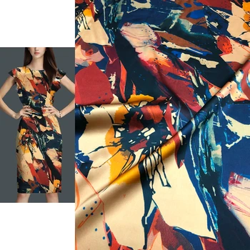 Ретро контрастная геометрична печат участък дигитален печат естествена коприна тутового копринени буби висока модерен текстил плат за шиене на рокли