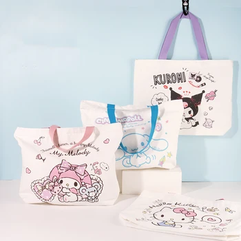 Kawaii 15 инча My Melody Hello Kitty Cinnamoroll Голяма Холщовая Чанта Скъпа Голям Голям Студентски Сладко Чанта За Съхранение на Подаръци за Момичета