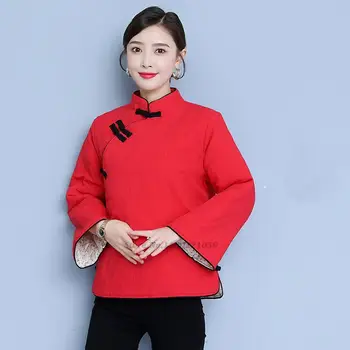 2022 китайското винтажное късо палто с висока яка, женски традиционен китайски костюми от епохата на тан, стеганая яке в национален стил, чай hanfu