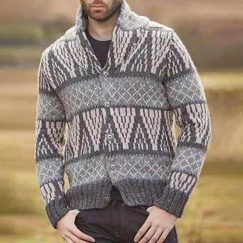 Есенно-зимния Нов Жаккардовый Вязаный Пуловер с дълъг ръкав, Мъжки Тънък Пуловер, Палто