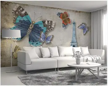 Потребителски тапети 3d стенописи тапети Съвременно ретро. Пеперуда Парижката Кула фреска, фон стенни живопис начало декор