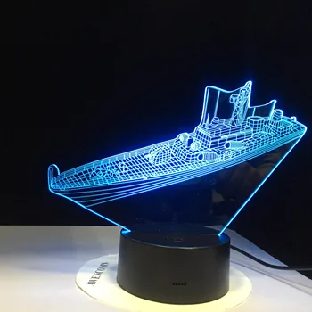 Унищожи Кораба 3D Led нощна светлина Настолна Лампа Акрилна Лампа Оптична Илюзия Lumineuse Детско Спално Осветление Стая Начало Декор