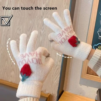 5 цветни ръкавици зимни дамски топли ръкавици за езда, с разделение пет пръста плюс velvet сгъсти сензорен екран сладък памук зимни езда