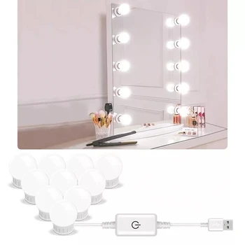 USB LED 5 В Лампа на Грим, с монтиран на стената Лампа Красота 10 Крушки Комплект За Тоалетна Масичка Безстепенно Димиране Холивудски Тоалетка и Огледало Светлина