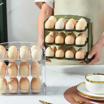 Обръщане на 3-слойный Титуляр За Яйца Хладилник Контейнер За Яйца Многослоен Домашен Кухненски Тава За Яйца Компактен Голям Капацитет Здрав