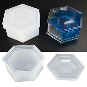 Направи си САМ Шестоъгълник Кутия За Съхранение на Мухъл Crystal Епоксидна Смола сливовидной форми Силиконова Форма