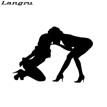 Langru Лесби Целуване Момичета Мотоциклет Vinyl Стикер На Колата Декоративни Стикери Jdm