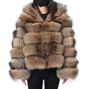 MAOMAOKONG 2022 новост, супер гореща палто от естествена кожа на миеща мечка, Дамски дрехи, яке с качулка, Женски зимни палта, паркове, Модни