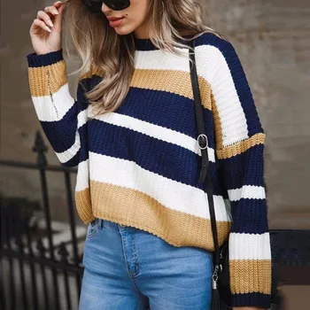 2020 Пролетно-есенния нов пуловер, женски свободен шарен Пуловер с дълги ръкави в тон, джърси в стил харадзюку, mujerwn*