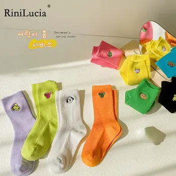 RiniLucia/ 3 чифта Зимни Чорапи за малки момчета с Анимационни бродерия, Детски Есенни Памучни Дишащи Топли Нескользящие Чорапи за Момичета