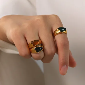 Зелени нередовни каменни масивни пръстени за жени от неръждаема стомана смели зимни пръстени штабелируемые елегантни бижута от неръждаема стомана