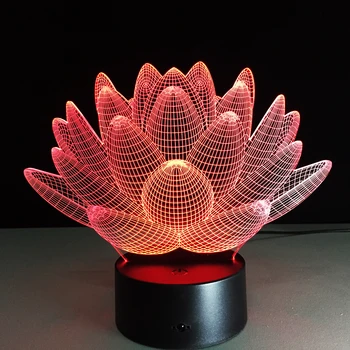 Lotus 3D Визуални Настолна Лампа Сензорен Прекъсвач 7 цвята Промяна в Настроението, Лампа Празнична Светлина Декор Спални