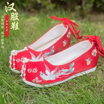 Обувки Hanfu Дамски Китайската Традиционна Древна Вътрешна Обувки На Плоска подметка с Бродерия Зелени Обувки Сватбени Обувки Hanfu За Жени