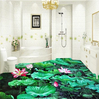 beibehang Custom photo floor 3D външна снимка на цвете лотос езеро на лунна светлина, триизмерен творчески настилки за баня