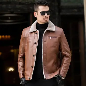 мъжко кожено яке с ревери, бархатное мотоциклетное палто, мъжки сака, плътна и топли дрехи, jaqueta de couro, градинска мода зима