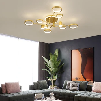Съвременно минималистичное led осветление на тавана лампа, златна рамка алуминиева лампа за дневна спалня полилей лампи за декорация на интериора